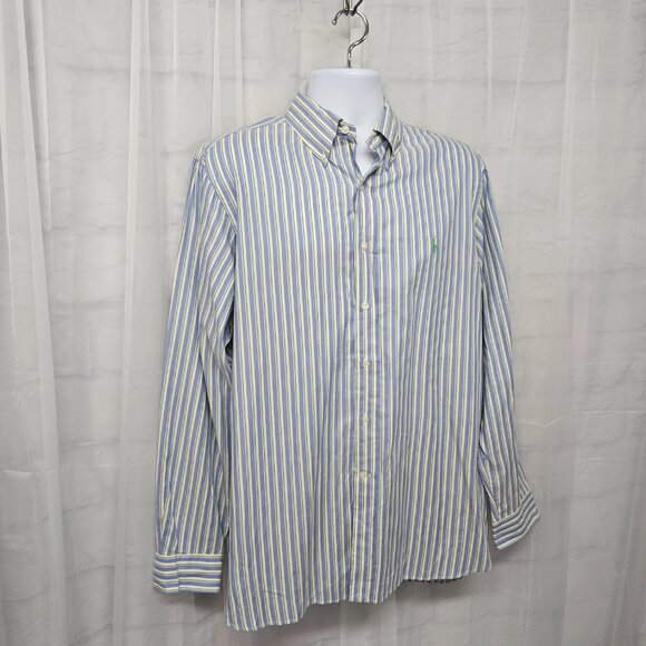 Ralph Lauren Blue Yellow Striped Button-Down Shirt Collegiate Preppy 16.5 - Picture 4 of 12